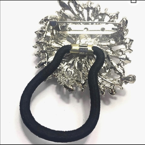 Ponytail Holder Brooch Blue Rhinestones 2 in 1 - Picture 2 of 2